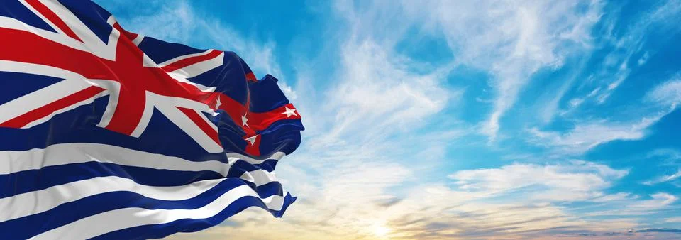 Flag of Murray River  Upper  , Australia at cloudy sky background on sunset,  Stock Illustration