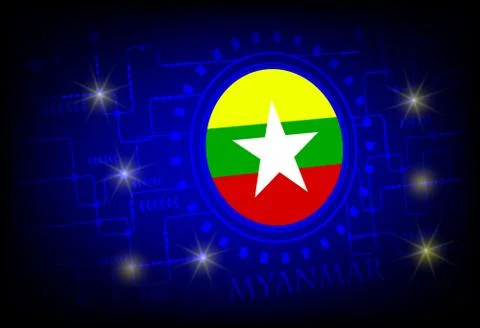 Flag of Myanmar on a background of technology. Stock Illustration