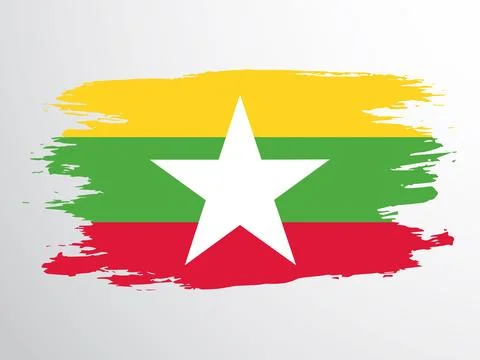 The flag of Myanmar is drawn with a brush Stock Illustration