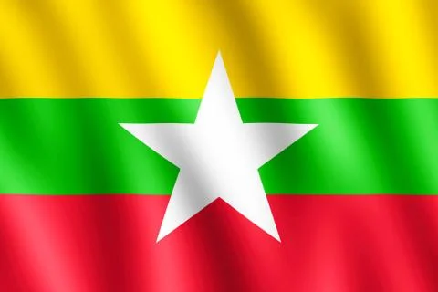 Flag of Myanmar waving in the wind Stock Illustration
