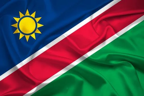 Flag Of Namibia, Namibia flag, National flag of Namibia. fabric and texture.. Stock Illustration