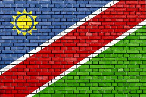 Flag of Namibia painted on brick wall flag of Namibia painted on brick wal... Stock Photos