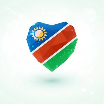 Flag of Namibia in shape diamond glass heart. Triangulation style Illustrazione stock