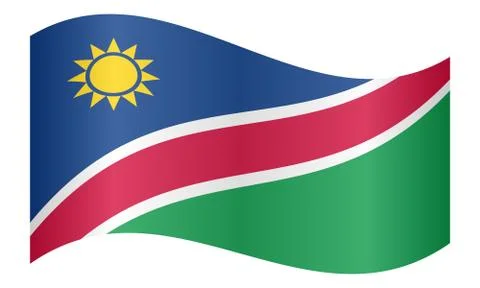Flag of Namibia waving on white background Stock Illustration