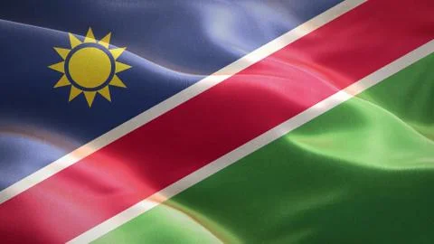 Flag of Namibia waving in the wind. 3D Waving flag design. Stock Illustration