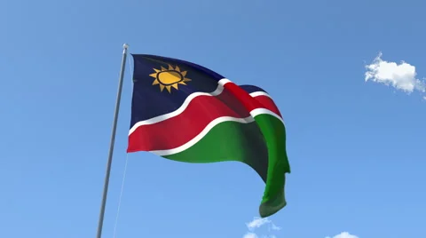 The flag of Namibia Waving on the Wind. Stock Footage 47127142