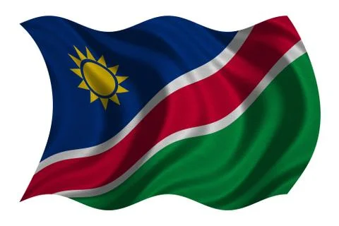 Flag of Namibia wavy on white, fabric texture Stock Photos
