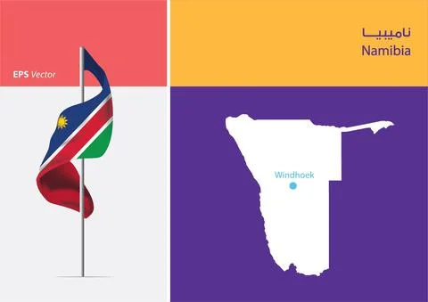 Flag of Namibia on white background with Map Stockillustratie