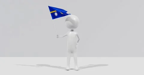 Flag of Nauru. 3D Character holding and waving flag 4K UHD 60FPS Stock Footage 228562603