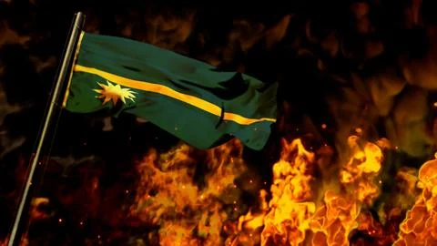 Flag of Nauru on burning fire backdrop - hard times concept Иллюстрация