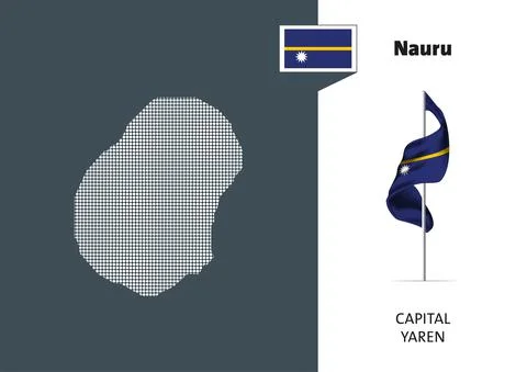 Flag of Nauru on white background. Dotted map of Nauru Stock Illustration