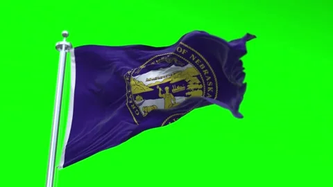Flag of Nebraska US State waving flag animation on a green screen Stock Footage 296869591