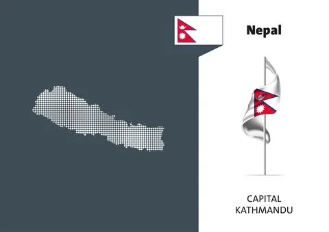 Flag of Nepal on white background. Dotted map of Nepal Stock Illustration