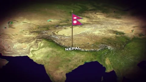 The Flag of Nepal on the World Map, Nepal map with flag 3d animation Stock Footage 289641248