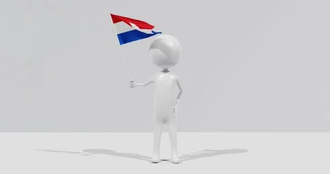 Flag of the Netherlands. 3D Character holding and waving flag 4K UHD 60FPS Video stock 228562521