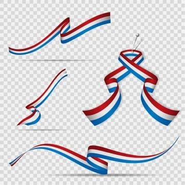 Flag of Netherlands. 5th of May. Set of realistic wavy ribbons in colors of Stock Illustration