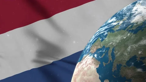 Flag of Netherlands and Netherlands Map on Earth Globe 4K Stock Footage 220777875