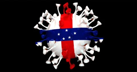Flag of the Netherlands Antilles on Seamless looping animation of Corona Virus Video stock 166464150