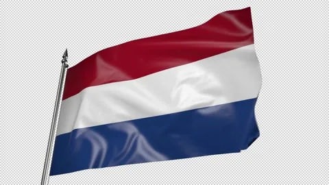 Flag of the Netherlands on a flagpole. 3D animation with alpha channel Stock-Footage 204954134