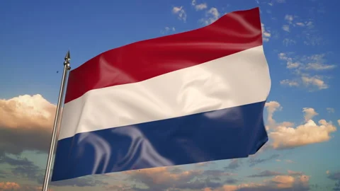 Flag of the Netherlands on a flagpole. 3D animation against the sky 库存影片 205004755
