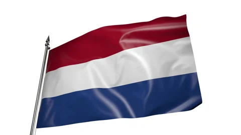 Flag of the Netherlands on a flagpole. Animation 3D on a white background Stock Footage 219747682