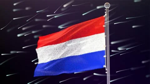 Flag of Netherlands made of luminous dots, bottom view. Fluttering in the wind Stock Illustration