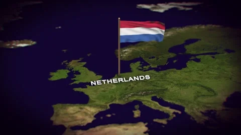 The Flag of Netherlands on the World Map, Netherlands map with flag 3d animation Stock Footage 289645405