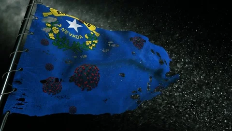 The flag of Nevada is torn and marked with the virus of covid-19 . Stockbeeldmateriaal 127198668