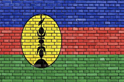 Flag of New Caledonia painted on brick wall Stock Illustration