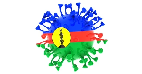Flag of New Caledonia on Seamless looping 3D animation of the Corona Virus Stock Footage 167324081