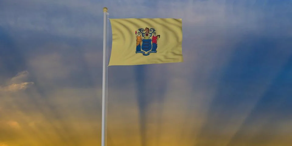 Flag of New Jersey against a radiating sunburst Stock Illustration