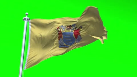 Flag of New Jersey US State waving flag animation on a green screen Stock Footage 296869582