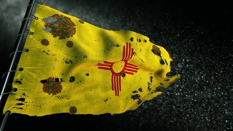 The flag of New Mexico is torn and marked with the virus of covid-19 . Stock-Footage 127198715
