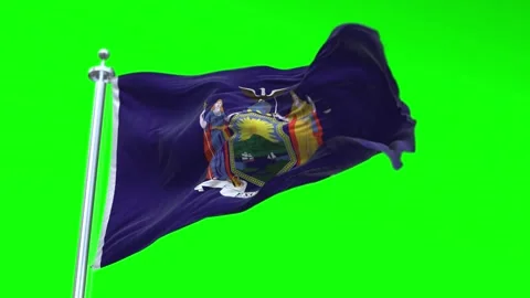 Flag of New York US State waving flag animation on a green screen Stock Footage 296869576