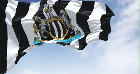 The flag of Newcastle United waving in the wind on a clear day. Stock-Footage 200829549