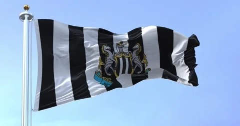 The flag of Newcastle United waving in the wind on a clear day. Stock Footage 208664302