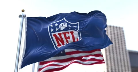 The flag with the NFL logo waving in the wind with the US flag 库存影片 169476430