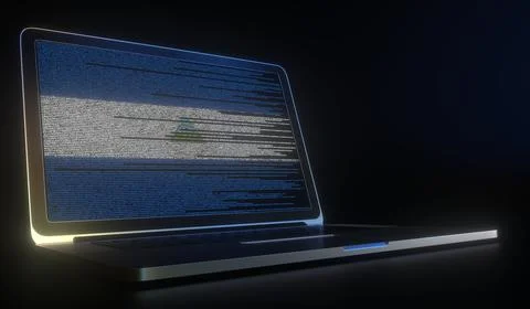 Flag of Nicaragua made with computer code on the laptop screen. Hacking or Stock Illustration