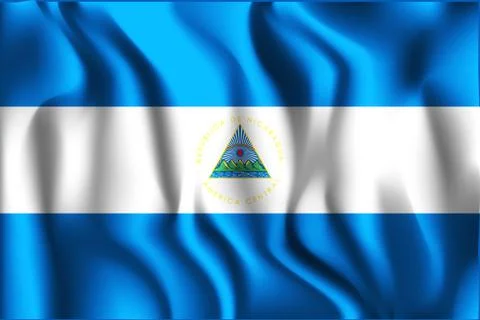 Flag of Nicaragua. Rectangular Shaped Icon with Wavy Effect Stock Illustration
