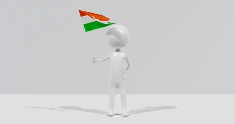Flag of Niger. 3D Character holding and waving flag 4K UHD 60FPS Video stock 228562605