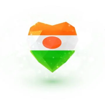 Flag of Niger in shape diamond glass heart. Triangulation style 스톡 일러스트