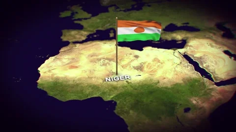 The Flag of Niger on the World Map, Niger map with flag 3d animation Stock Footage 289642091
