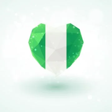 Flag of Nigeria in shape diamond glass heart. Triangulation style Stock Illustration