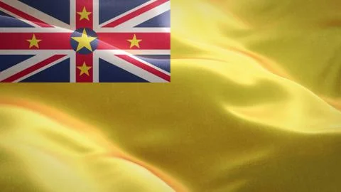 Flag of Niue waving in the wind. 3D Waving flag design. Stock Illustration