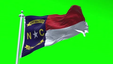 Flag of North Carolina US State waving flag animation on a green screen Stock Footage 296868633