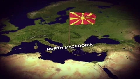 The Flag of North Macedonia on the World Map, Macedonia flag 3d animation Stock Footage 306603191