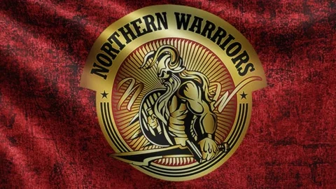 The flag of the Northern Warriors cricket team that plays cricket flutters in Stock Footage 219965460
