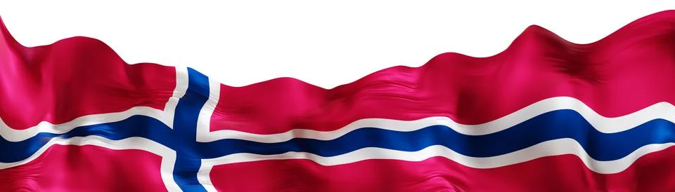 The flag of Norway in a 3D render. The flag features red, blue, and white col Stock Illustration