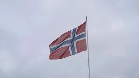 Flag of Norway blowing in the Wind during Cloudy Day Stock Footage 94535879