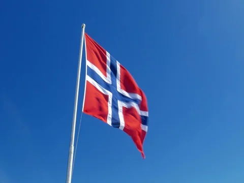 Flag of Norway on the blue sky background. Stock Footage 84022334